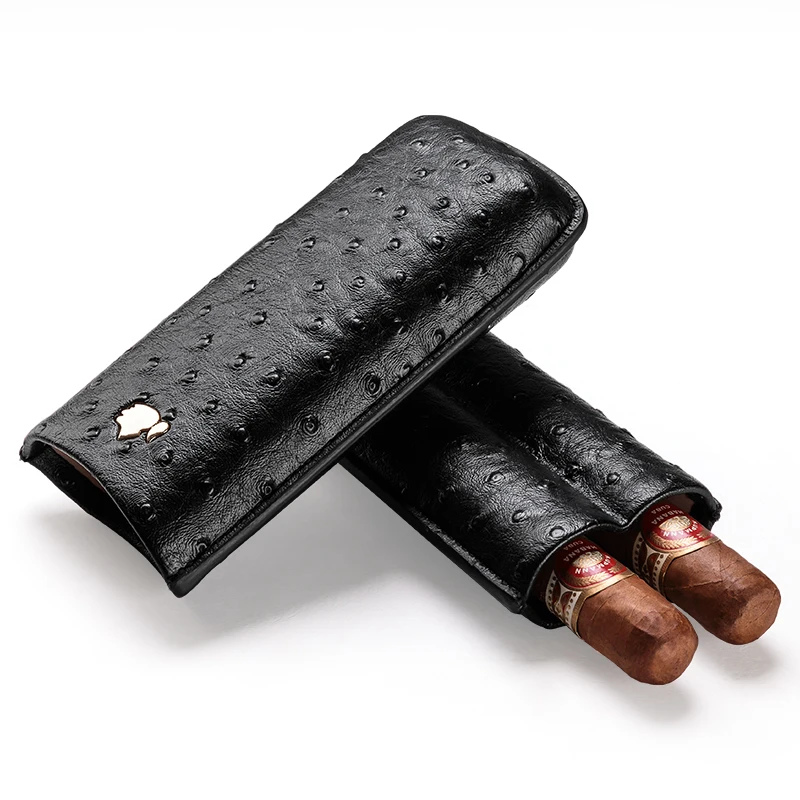 

Cigar case portable cow leather ostrich skin cigar moisturizing case cigar holster can store 2 sticks CF-0305