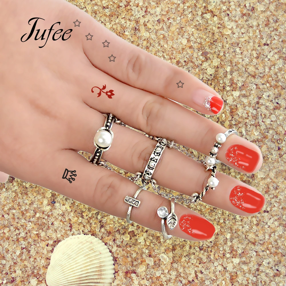 Jufee 6 шт./компл. Античное золото-Цвет серебро Цвет Кольца Комплекты BIJOUX цветок лист