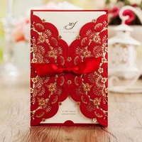 50pcs wishmade laser cut wedding invitations cards with bowknot lace flower cardstock for party supplies customizable cw5113