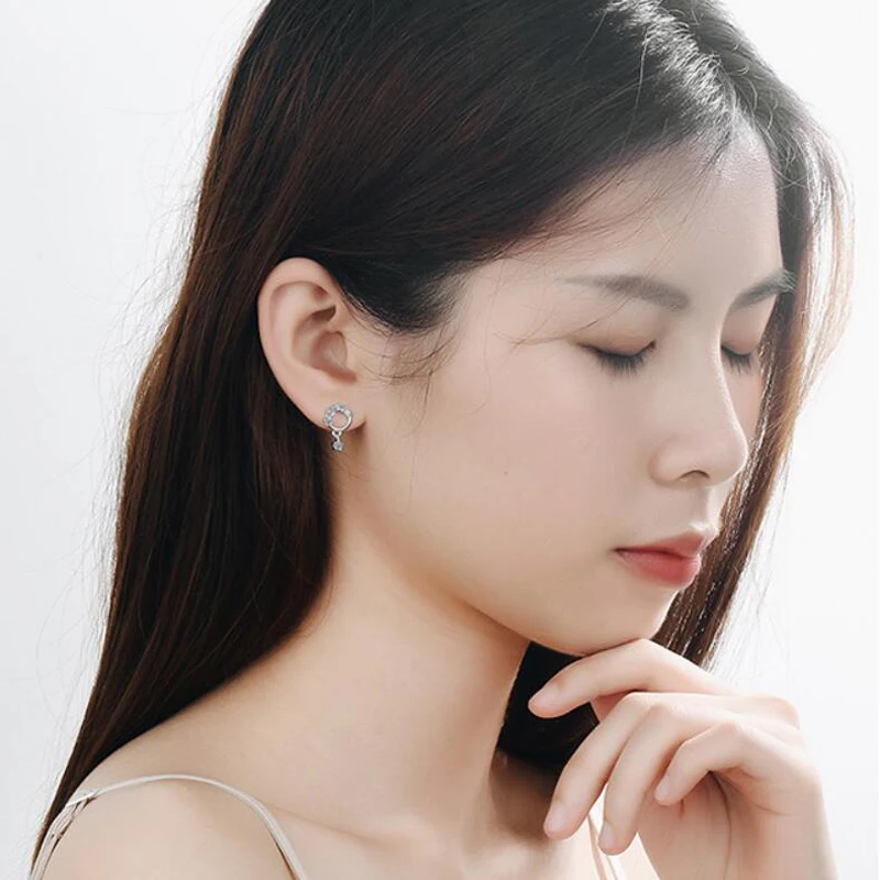 KOFSAC New 925 Sterling Silver Stud Earrings Lady Popular Zircon Circle Tassel Small Earring For Women Jewelry Party Accessories | Украшения