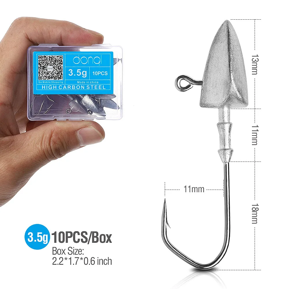 10pcs 3.5g DONQL 10 шт./кор. колючей Jig Head рыболовный крючок Приманка со свинцовым рыболовный крючок 3,5g 5g 7g 10g 14 г, 20 г, для мягкой червь приманка для карпа на рыбалку крюк набор - Цвет: 10pcs 3.5g