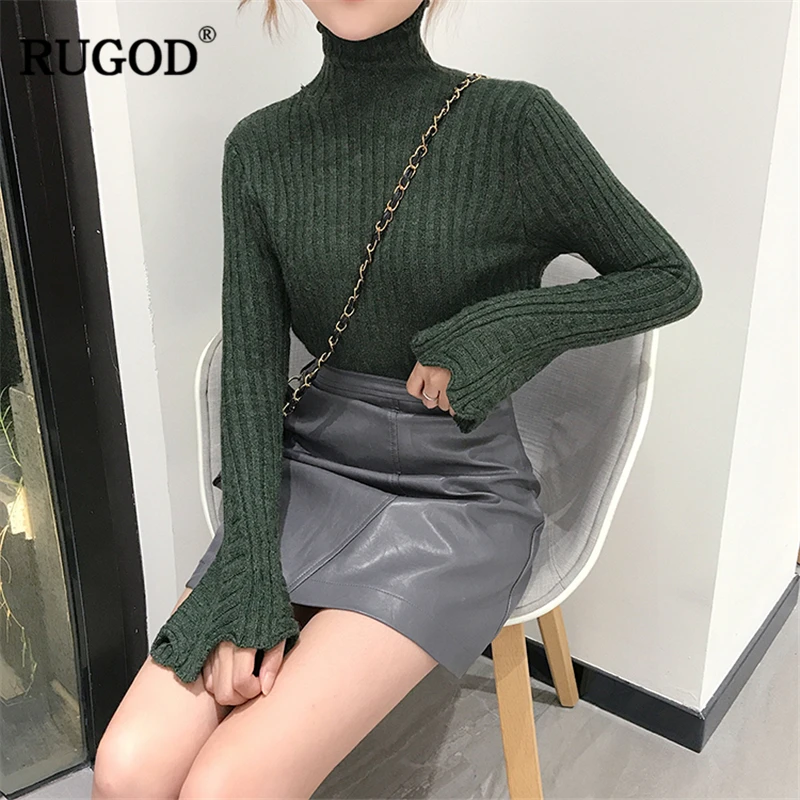 RUGOD New Long Sleeve Slim Women Sweater Turtleneck Solid Pullovers Casual Knitted Autumn Winter Clothes For Female pull femme | Женская