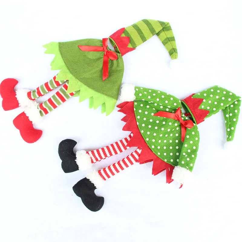 Рождественские Чехлы для бутылок эльфа вина шампанского одежда с шапками дома