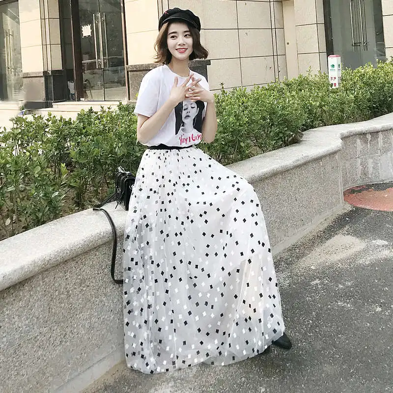 Весна лето женская юбка из тюля Jupe Femme сетка Boho длинная Плиссированная Юбка черно