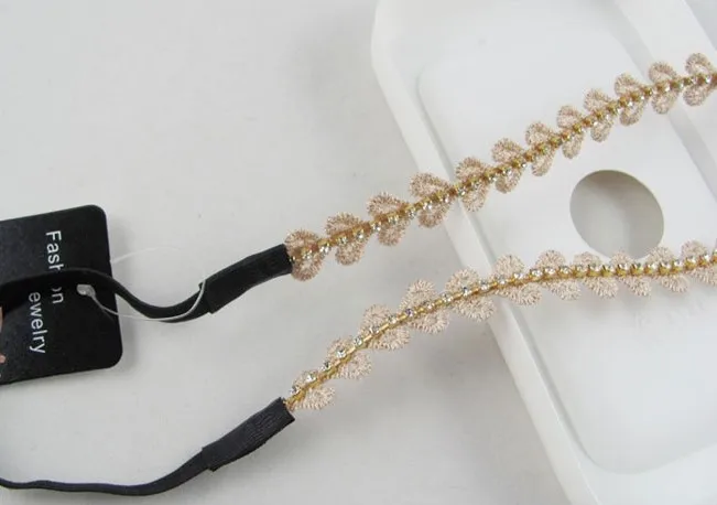 Lace leaves design sparkly gems elastic headband freeshipping fashion bridal lace popular hair accessories |