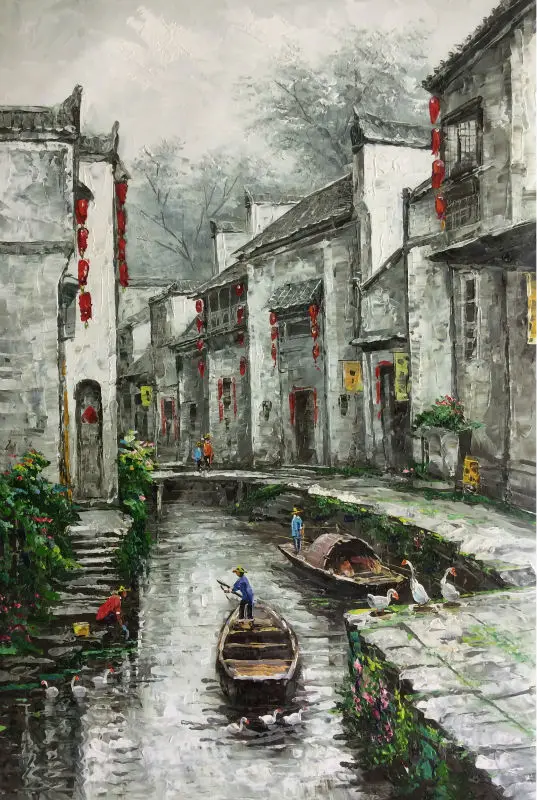 

HandPainted Landscape Thick Oil Canvas Painting Chinese Region of River and Lake Abstract Wall art Picture for Home Decoration