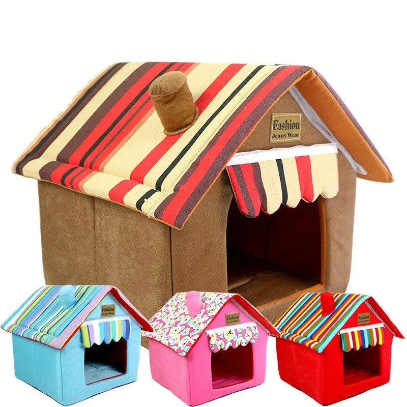 

Красочный складной полосатый Съемный Коврик для собак и кошек, кровать для маленьких средних собак, товары для домашних животных, домик для кошек, кровать для кошек и собак