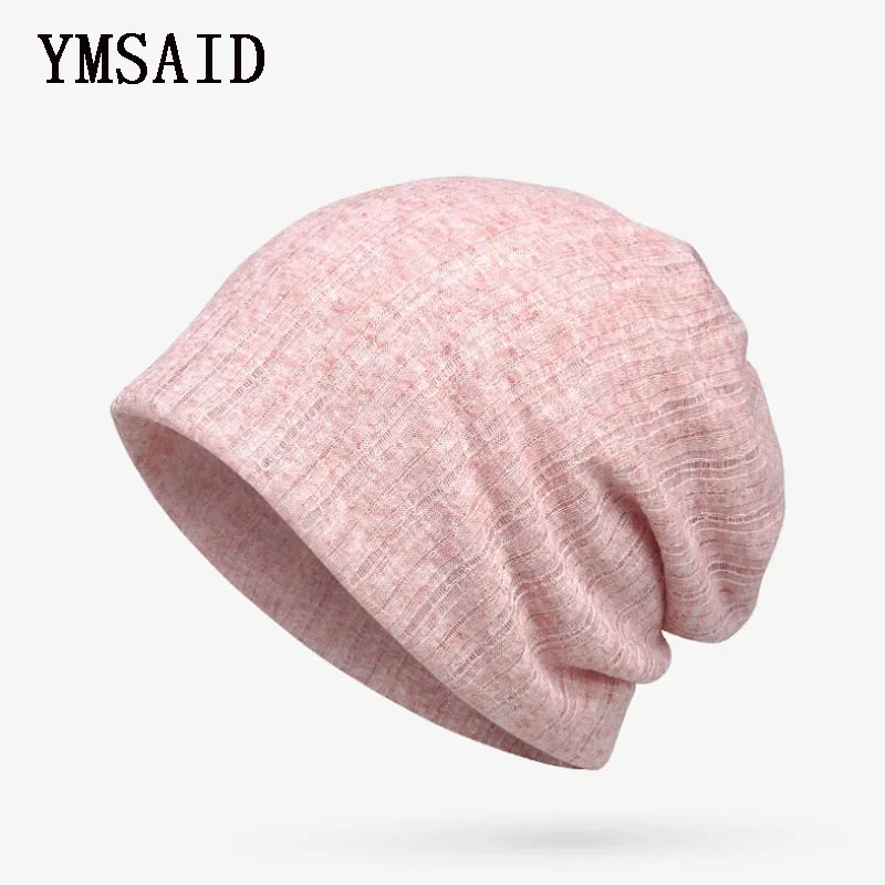 pink Ymsaid, брендовая летняя тонкая дышащая вязаная шапка для мужчин и женщин, летняя кепка, кепка Skullies Beanies, многофункциональная Кепка - Цвет: pink
