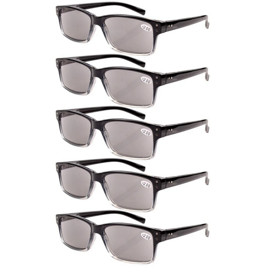 5 pcs Grey Lens R032 окуляр 5-pack пружинные петли винтажные очки для чтения мужские включает в себя солнечные считыватели+ 0,00-+ 4,00 - Цвет оправы: 5 pcs Grey Lens