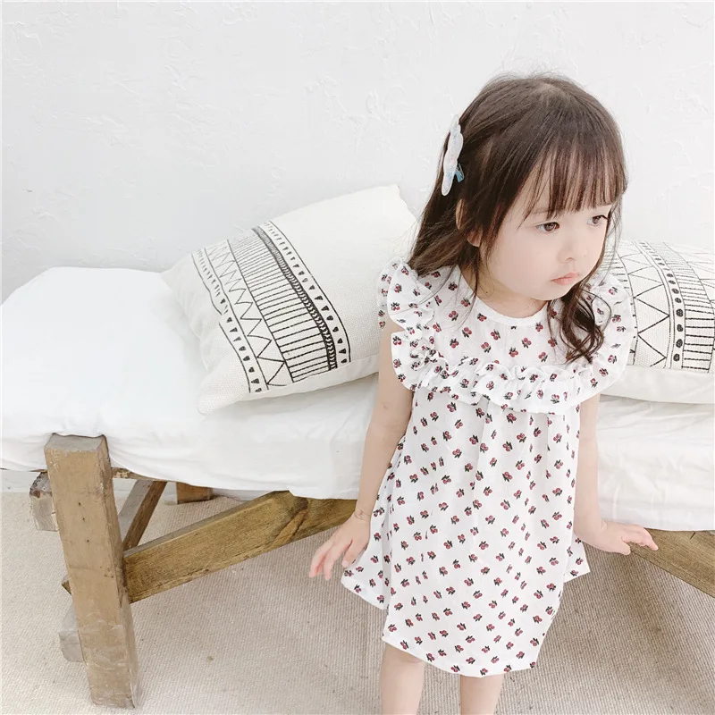 Милое летнее платье для девочек из хлопка с цветочным рисунком и