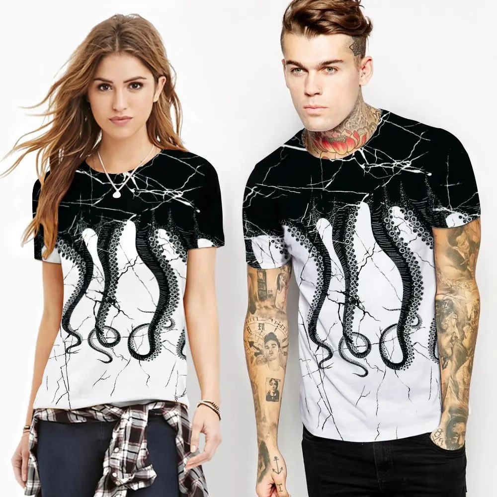 BombFun летняя новая футболка с коротким рукавом футболки 3D-принтом осьминога тренд