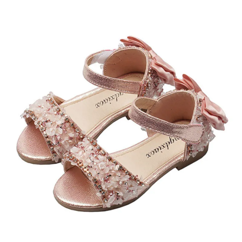 2019 Hot Sale Baby Girl Sandals Fashion Bling Shiny Rhinestone Girls Summer Shoes With Bow Kids Flat Size 21-36 |
