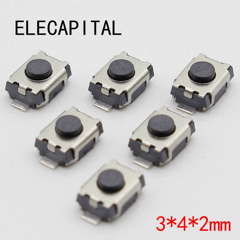Бесплатная доставка 50 шт. SMD 2Pin 3X4MM тактильный Кнопочный микропереключатель