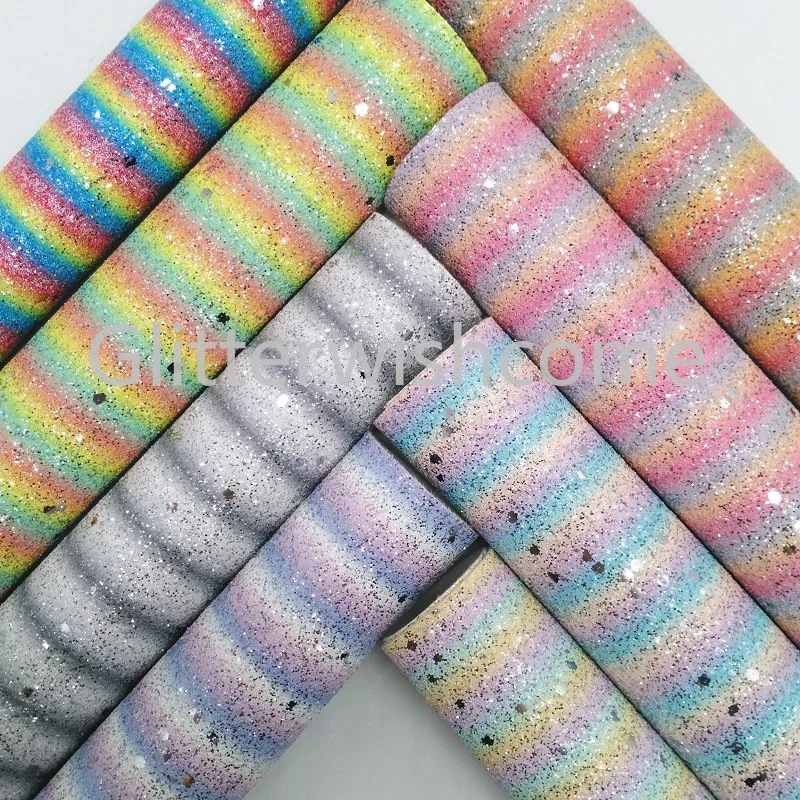 Ткань Glitterwishcome 21x29 см Размер A4 винил для бантов с принтом в полоску блестящая кожа