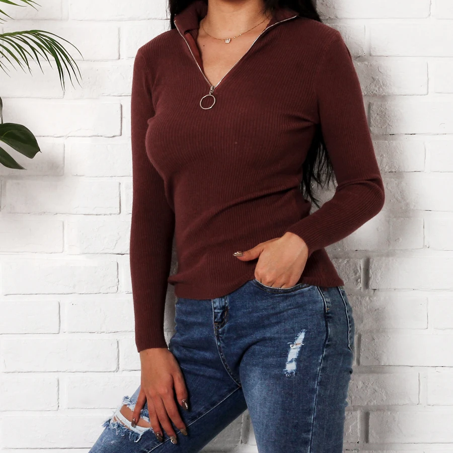 Casual Autumn Winter Sweaters Fashion 2018 Women V Neck Slim Jumpers Knitted Sweater Ladies Pullover Zipper Sueter Mujer | Женская