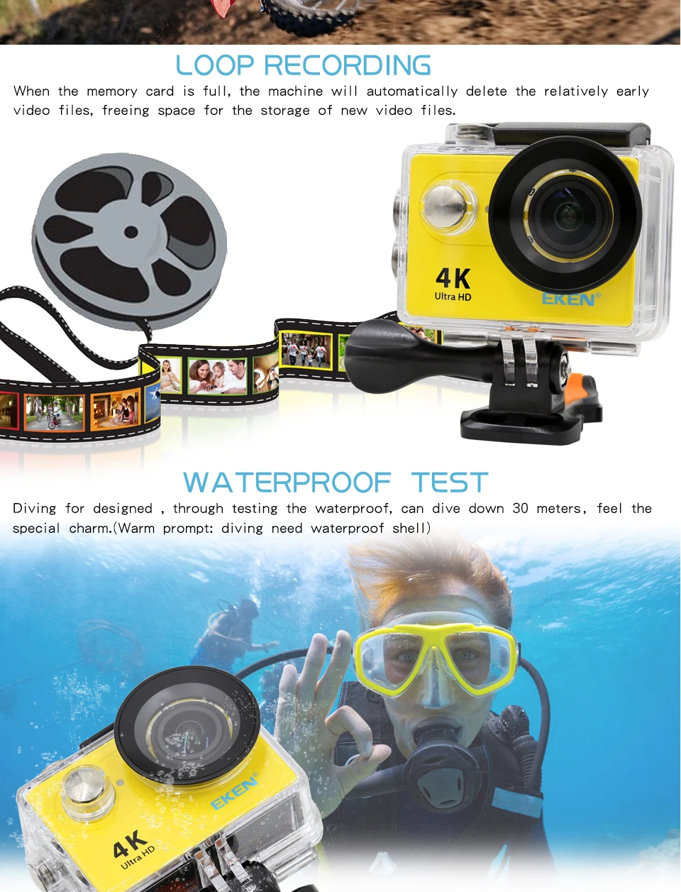 Экшн-камера eken H9 H9R wifi Ultra HD Mini Cam 4 K/30FPS 1080 p/60fps 720 P/120FPS Подводная Водонепроницаемая спортивная видеокамера