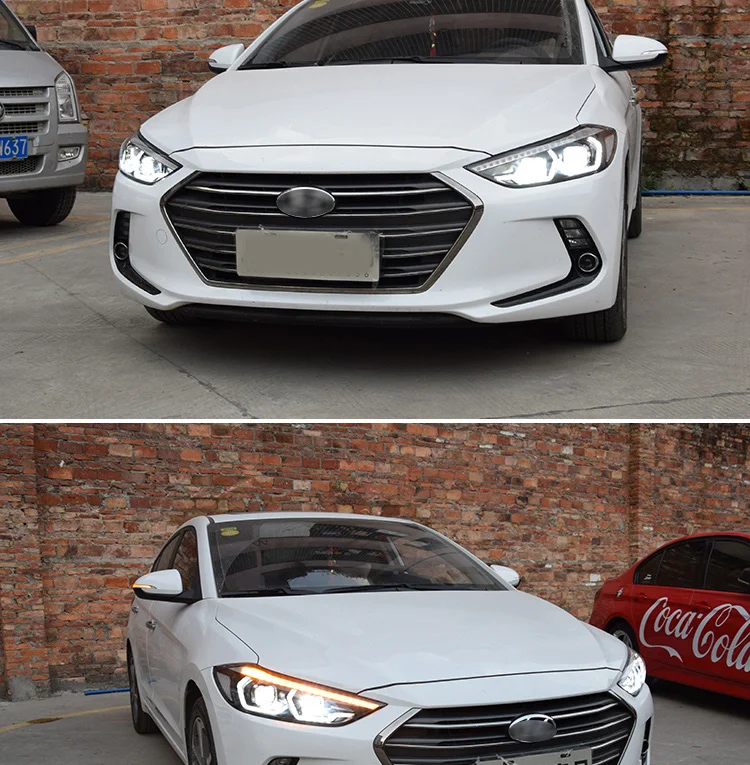 KOWELL автомобильный Стайлинг для- фары для автомобиля Hyundai Elantra СВЕТОДИОДНЫЙ Фонарь СВЕТОДИОДНЫЙ DRL+ сигнал поворота Биксеноновые линзы Высокий Низкий Луч