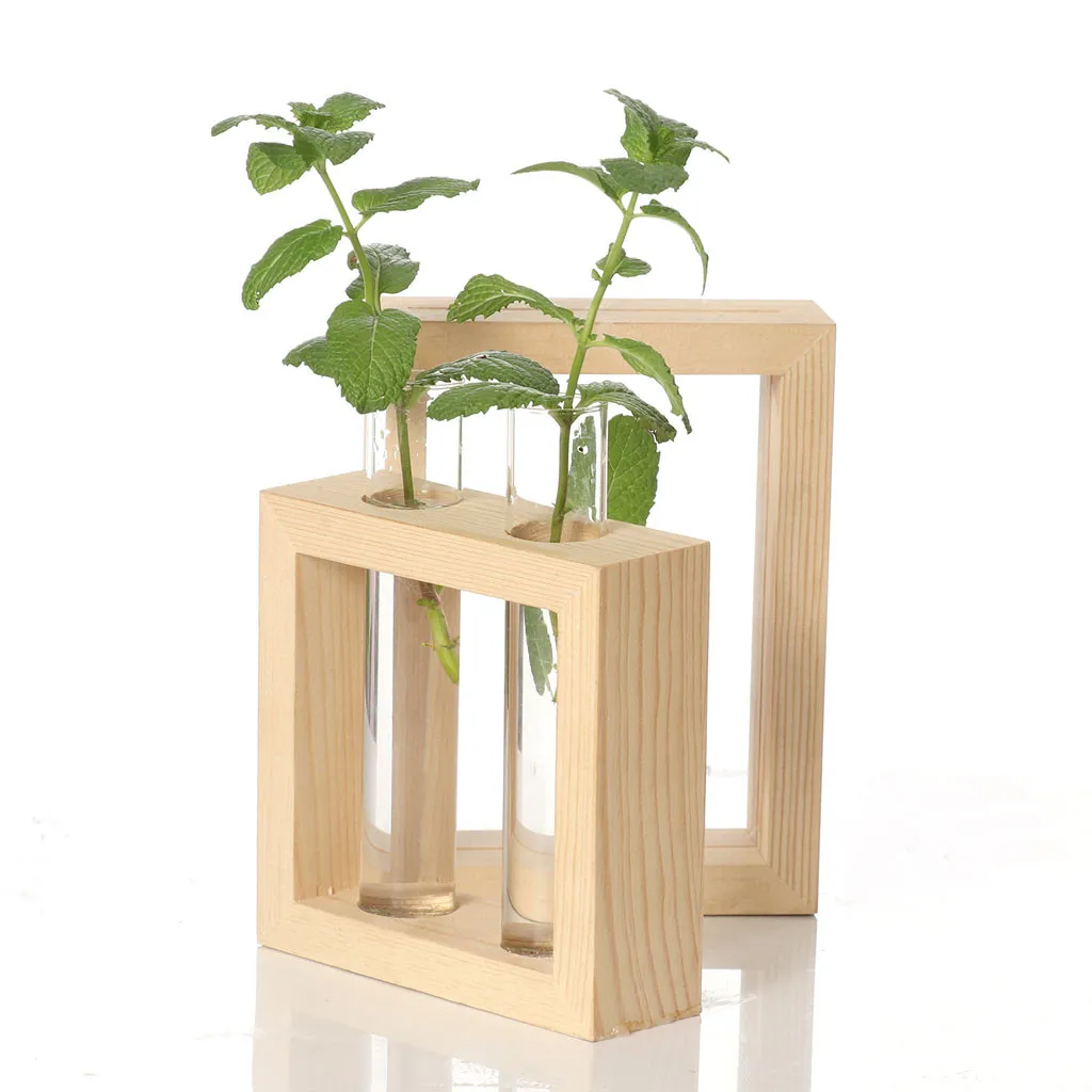 Креативная прозрачная ваза для гидропонных растений деревянная рамка кофейня