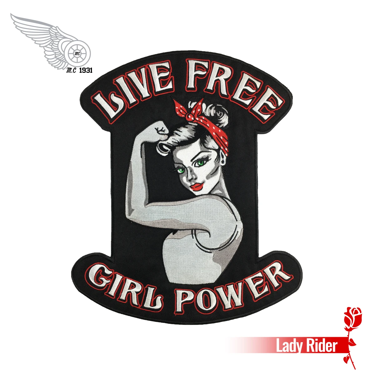 LIVE FREE GIRL POWER патчи Вышивка Железный на леди водитель, байкер патчи панк мотоцикл большая аппликация для украшения куртки