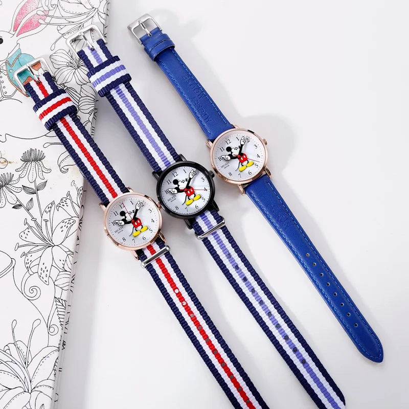 

Mickey Mouse Children Quartz Nylon Waterproof Wrist Watch Teen Disney Classic Cartoon Boy Kid Gift Round Watches Student Time