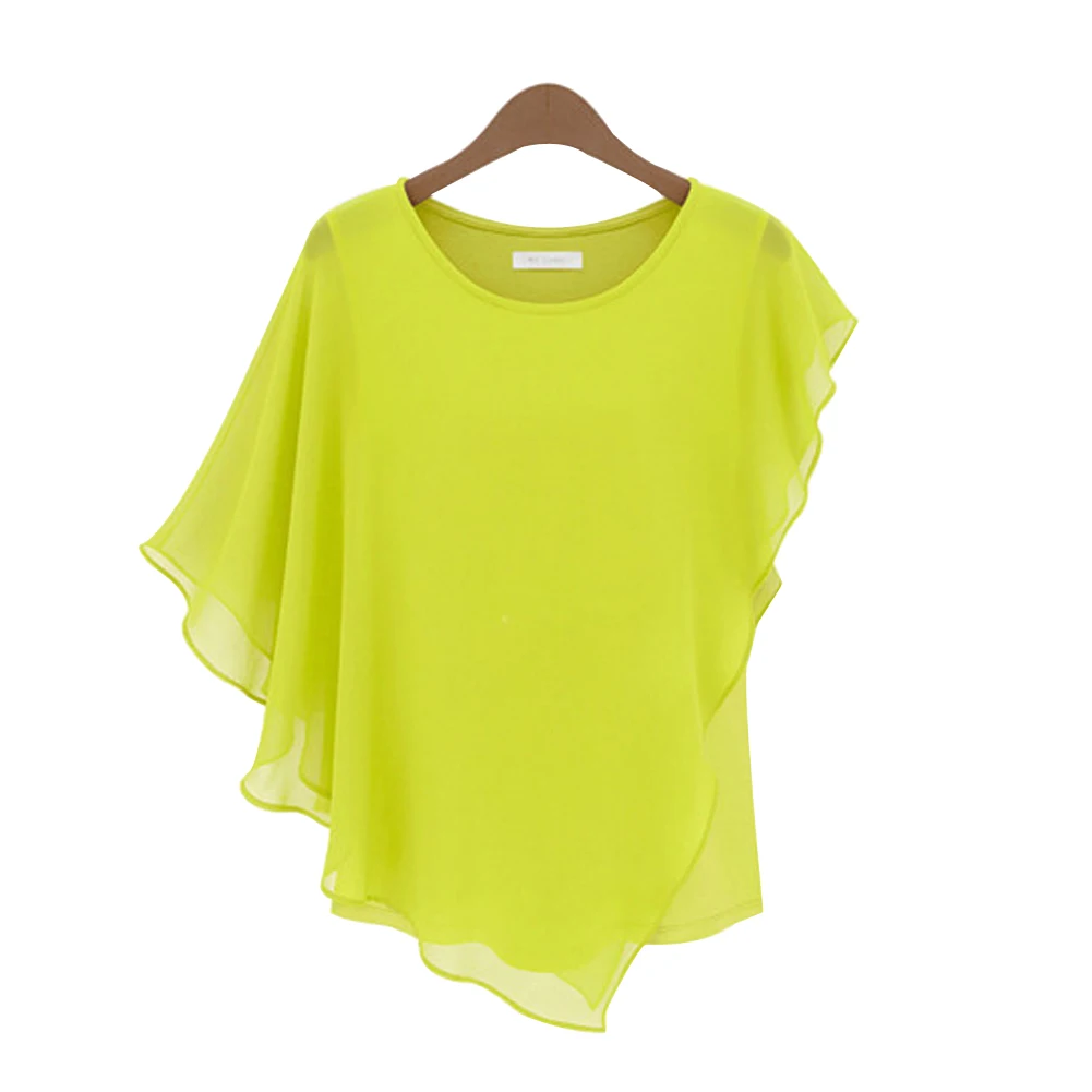 Женские блузки 2017 летние женские с коротким рукавом оборками шифон Топы рубашка