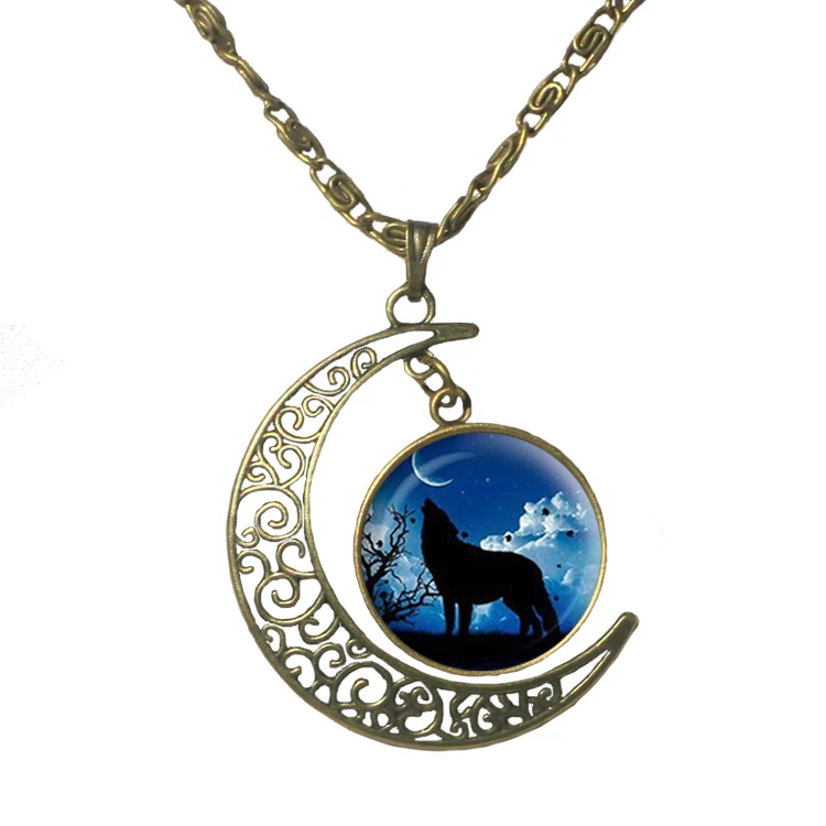 Женское ожерелье с подвеской-кабошоном из стекла Луной винтажное ажурное