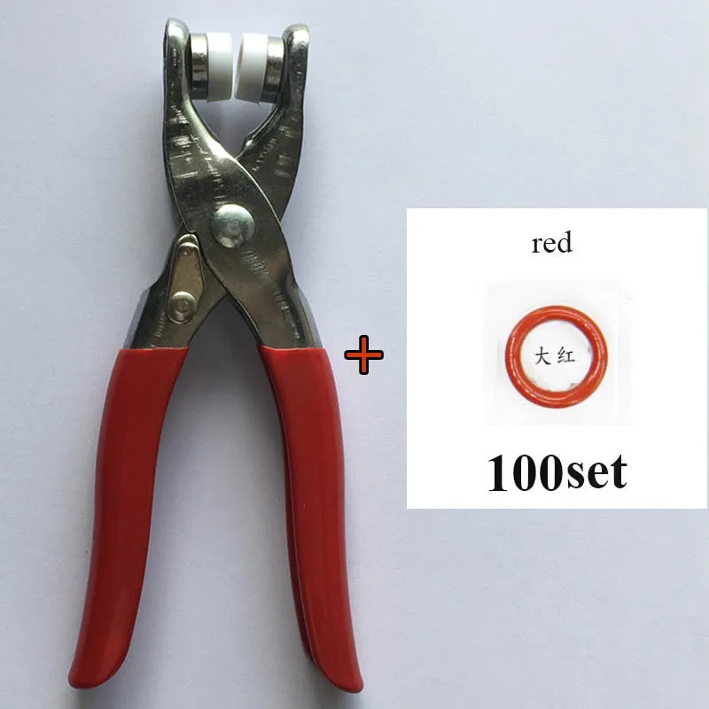plier and 100 red 1 шт. плоскогубцы и 100 набор Высокое качество металл латунь 9,5 мм зубчатая кнопка, только кнопка 100 набор экологически чистые кнопки для ухода за кожей - Цвет: plier and 100 red