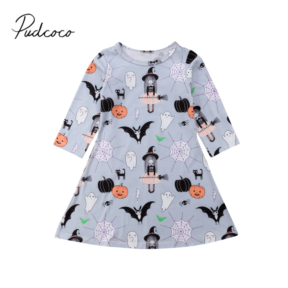 Новинка 2018 Брендовое платье на Хэллоуин для маленьких девочек хлопковое с