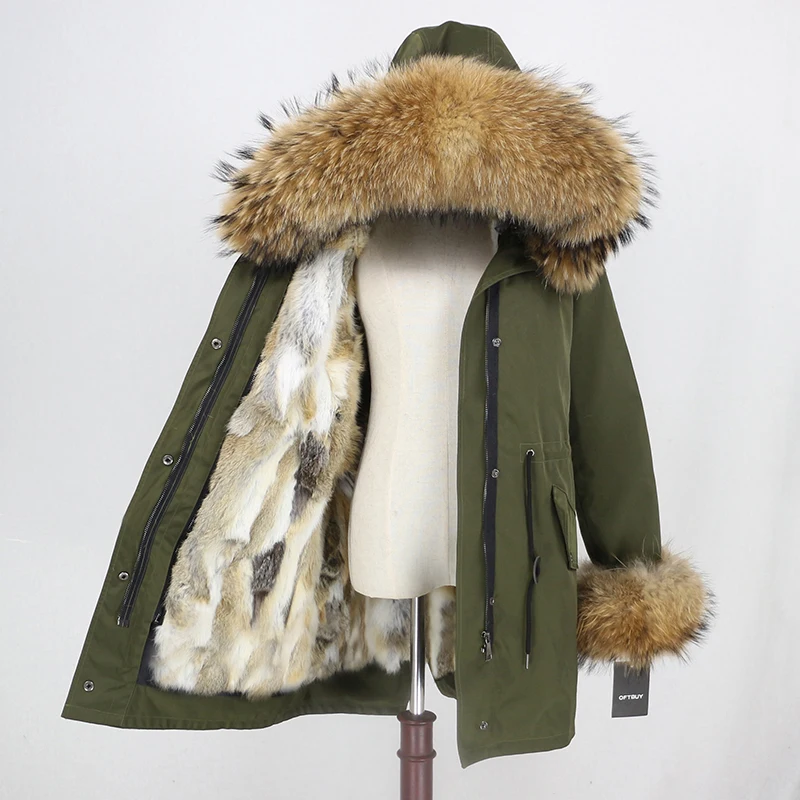 OFTBUY, водонепроницаемая парка, зимняя куртка, Женское пальто с натуральным мехом енота, воротник с манжетами, подкладка из кроличьего меха, роскошный бренд