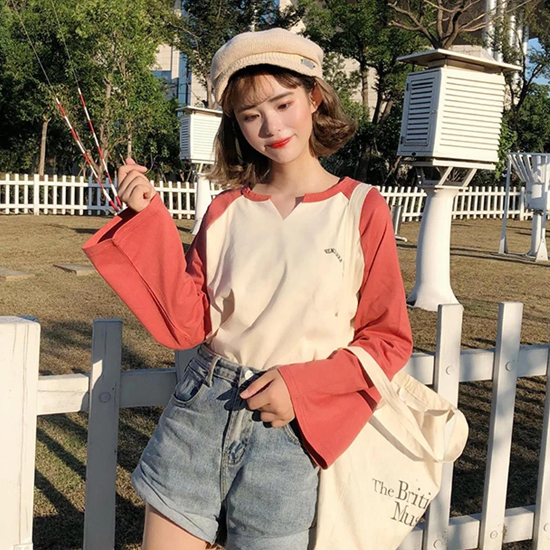 Модная женская футболка YouGeMan осень 2021 одежда корейский стиль Ulzzang Harajuku с длинным