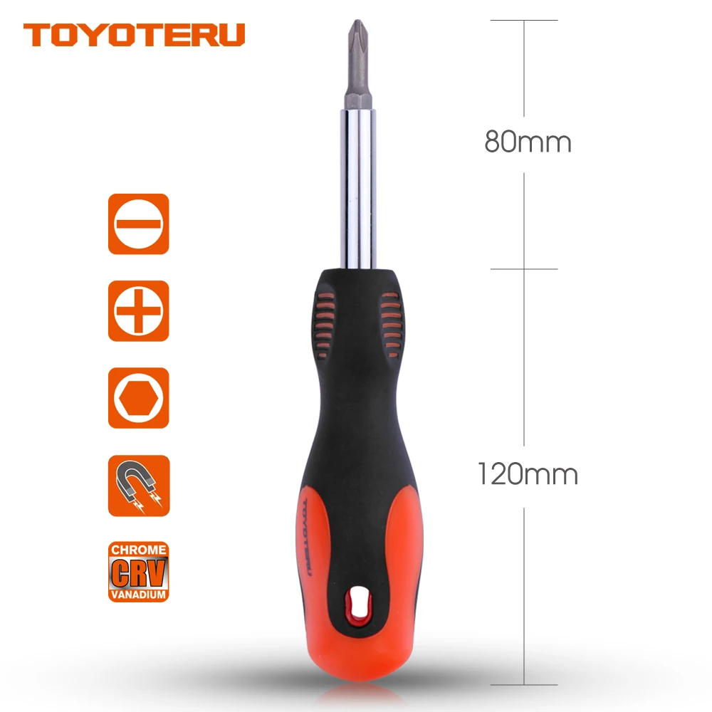 Набор отверток TOYOTERU 6 в 1 с быстрой сменой, шлицевая 3/1", 9/32" Phillips#1,#2, отвертка 1/", 5/16", многофункциональная отвертка