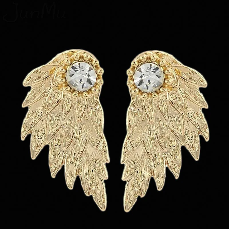 New Fashion Gold Silver Color Gothic Women Feather Cool Jewelry Wings Rhinestone Alloy Stud Earrings Gifts | Дом и сад