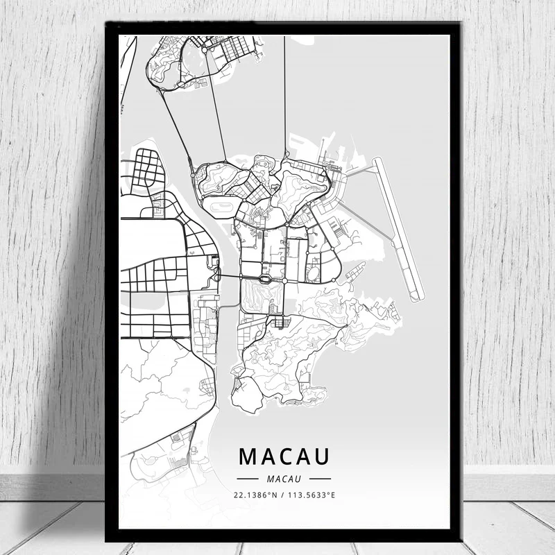 Люксембург Лион Франция Макао Современная Карта города Художественная печать на