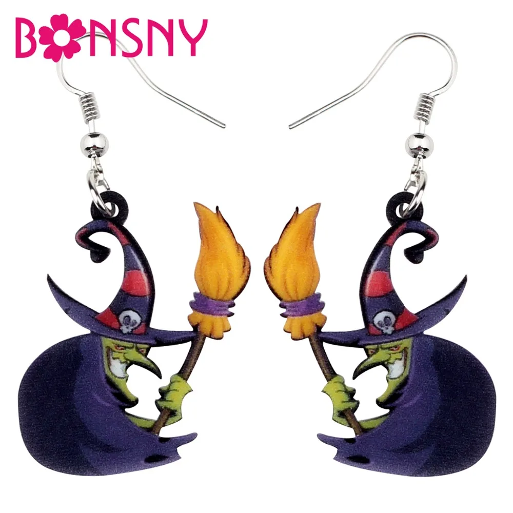 Bonsny акриловые Хэллоуин Аниме злая ведьма серьги-подвески в форме капли модные