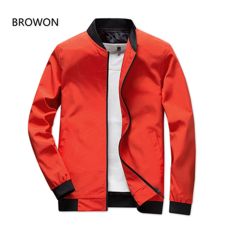 

BROWON New Arrival Spring Autumn Men Jacket Solid Polyester Coats Male Casual Slim Stand Collar Print Bomber Jacket Men Overcoat