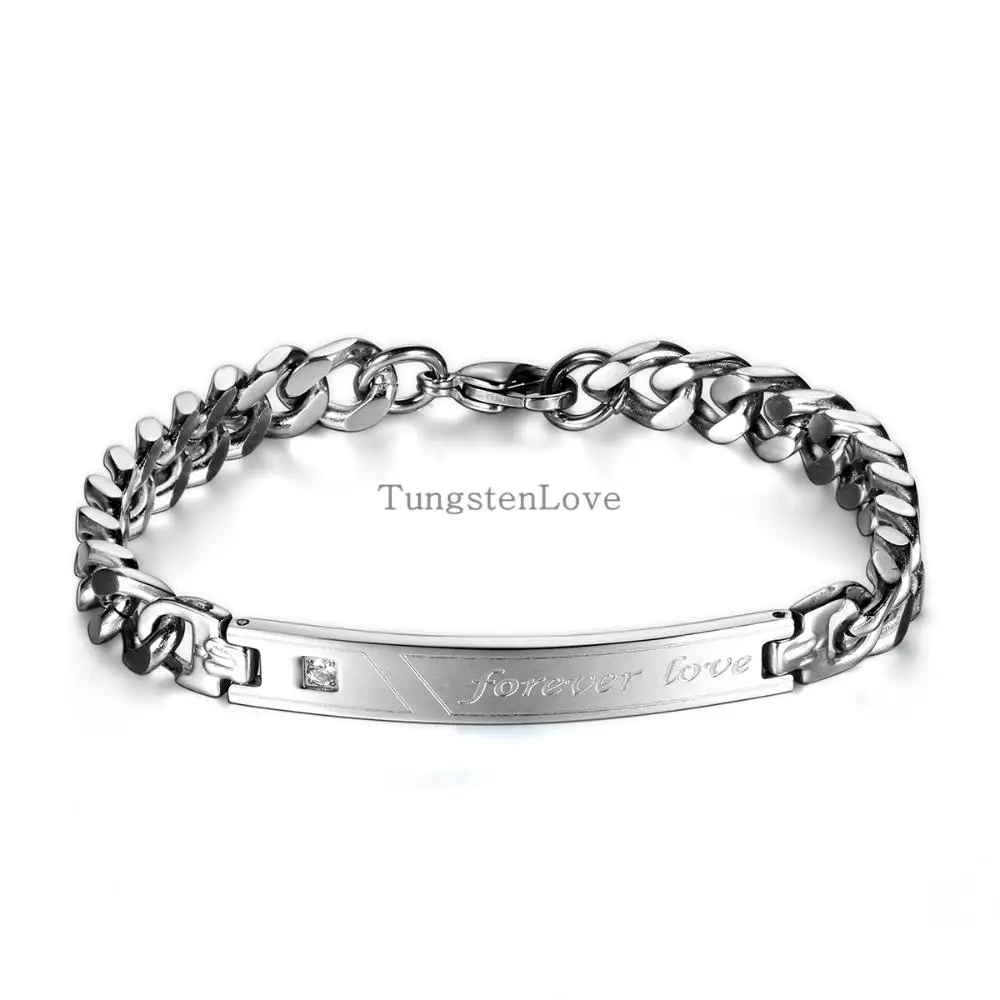 

Fashion Crystal Stainless Steel Lovers Couple Chain Charm Forever Love ID Bracelet For Women Men Valentine's Anniversary Gift