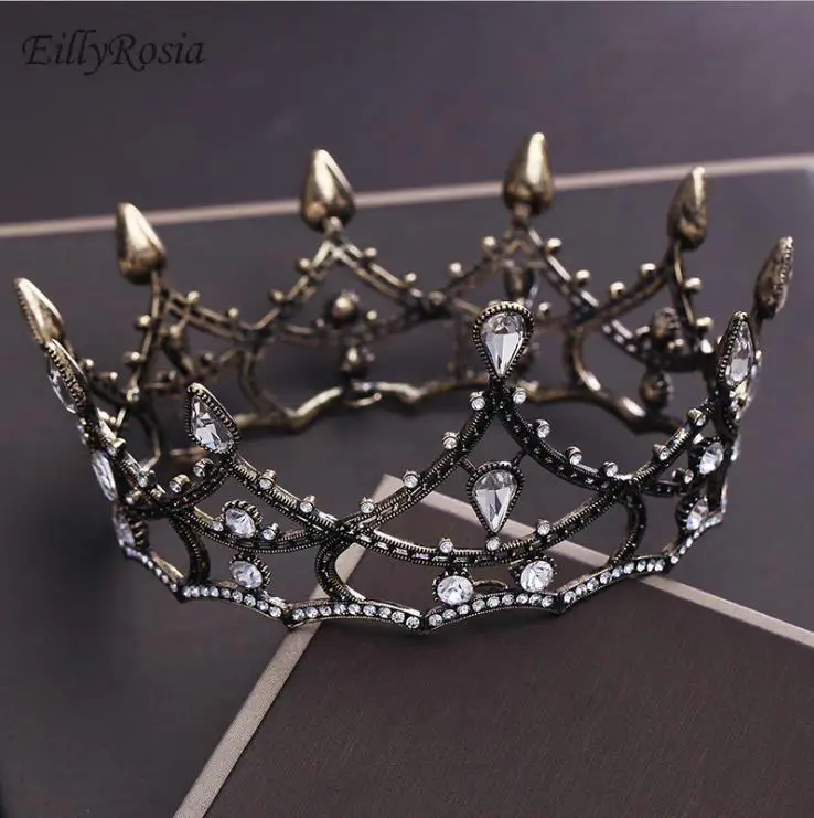Женская винтажная Корона Черная Металлическая корона с большими кристаллами
