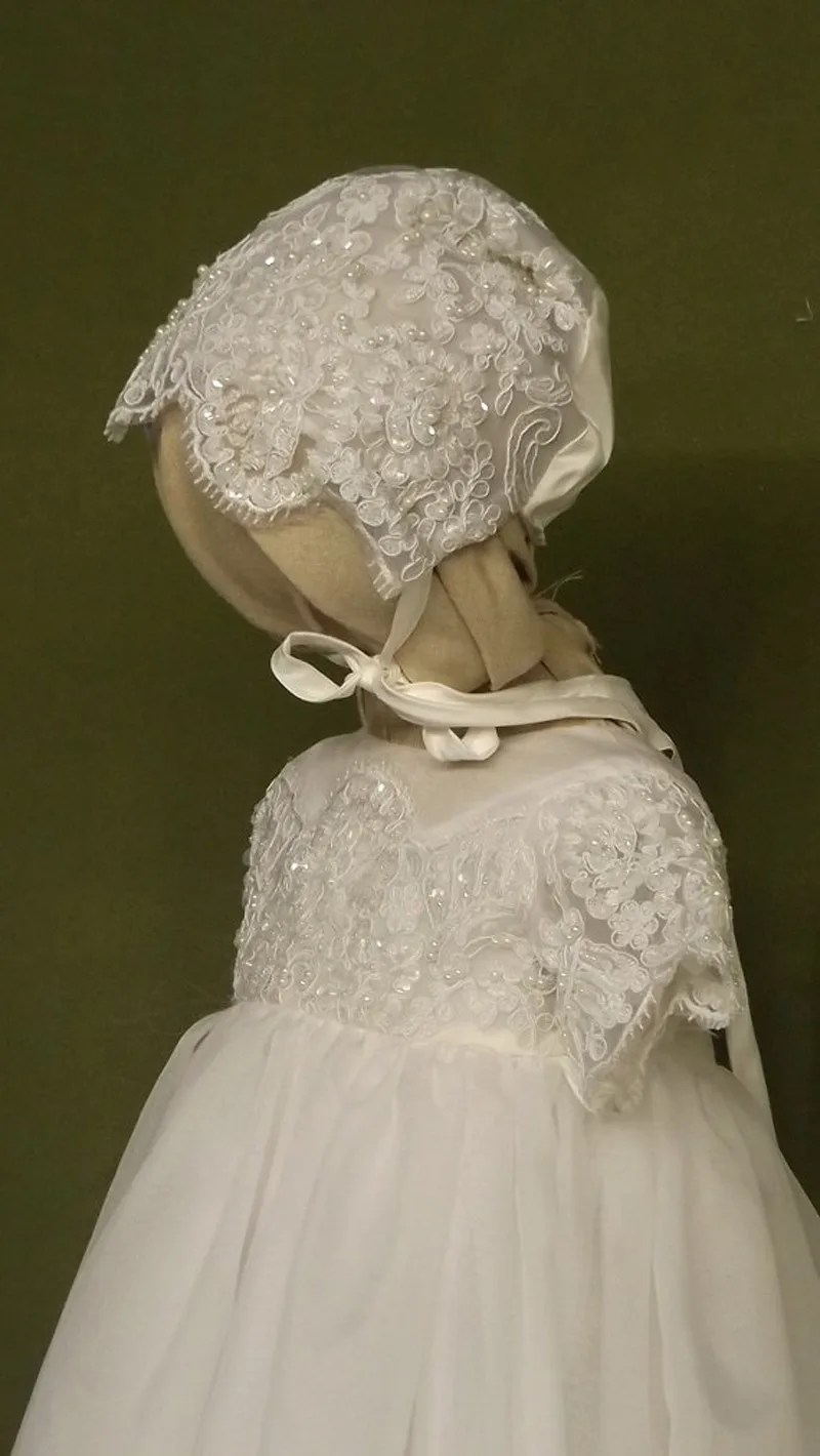 Vintage Baby Girls Christening Dresses Long Beading Lace Solid Holy Baptism Gowns White Ivory with Bonnet | Детская одежда и обувь