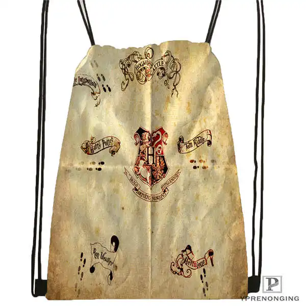 Пользовательский рюкзак marauders_map _ Drawstring сумка милый детский (Черная задняя часть)