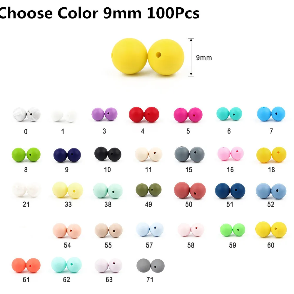 9mm Choose 100Pcs Joepada 100 шт./лот 9/12/15 мм силиконовых шариков, не содержащих бисфенола-а, делая детский аксессуар для прорезывания зубов игрушка Silcone Прорезывания Зубов Бусины, прорезыватель - Цвет: 9mm Choose 100Pcs