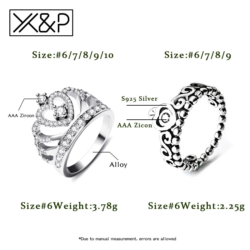 Женское Винтажное кольцо с кристаллами X & P серебряное короной и фианитом для