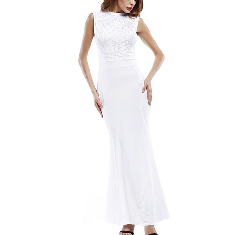 Женская одежда летнее платье Элегантное тонкое вечернее без рукавов с круглым