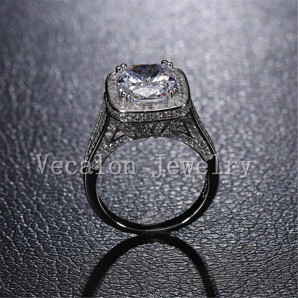 Vecalon Cushion cut 10ct 5A Циркон 192 шт Cz камень 14KT белое золото заполненное обручальное
