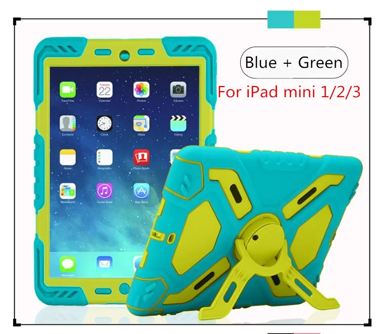 For mini 1 2 3 Green Водонепроницаемый ударопрочный чехол для iPad mini 1 2 3 4, безопасный Чехол-подставка для iPad mini 4, сверхпрочный силиконовый чехол - Цвет: For mini 1 2 3 Green