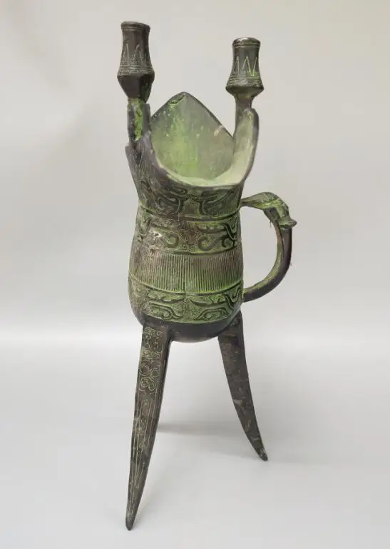 Китайская Бронзовая ручная работа Резной орнамент чашки вина 34 см|Бутылки банки