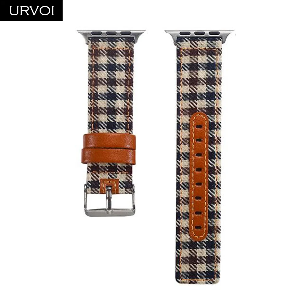 URVOI холщовый ремешок для apple watch series 4 3 2 1 ремешок для iwatch холст с классической пряжкой кожа сзади 40 44 мм - Цвет ремешка: Style 5