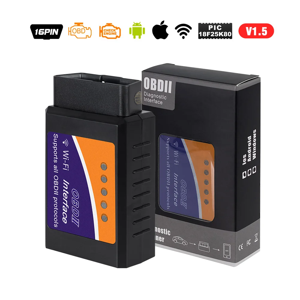 ELM 327 obd2 сканер pic18f25k80 wifi elm327 obd ii V1.5 автомобильный считыватель кодов диагностический bluetooth elm327 usb obd кабель 10 шт./лот - Цвет: ELM327 WIFI