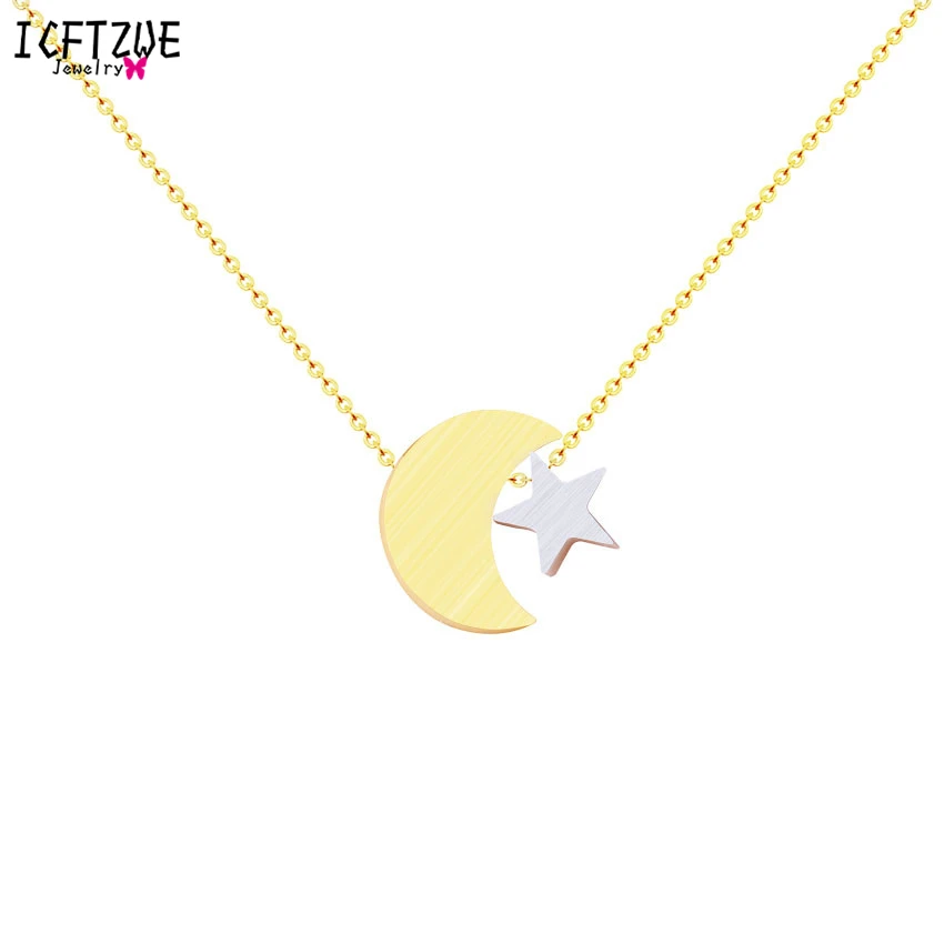 DIANSHANGKAITUOZHE Stainless Steel Gold Chain Pendant Necklace Star Moon Necklaces Women Jewelry Colar Choker Bridesmaid Gift | Украшения и