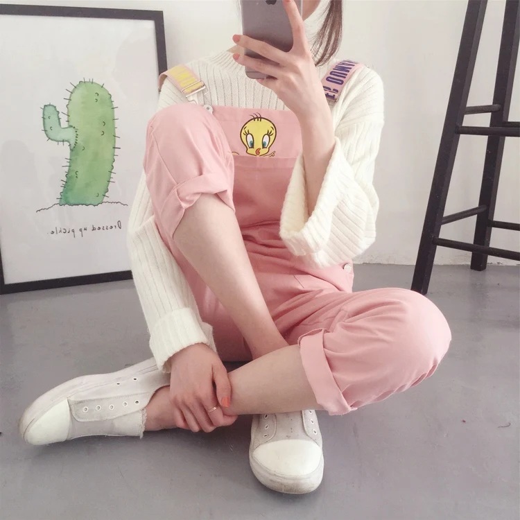 Комбинезоны женские мультфильм Kawaii сладкий розовый мягкий Универсальный досуг женские модные Студенты шикарные женские простой в Корейском Стиле Прекрасный