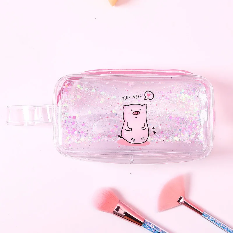 Colorful Pig 1 шт., милый чехол для карандашей, креативный Блестящий зыбучий песок, ПВХ, канцелярский мешочек, коробка для хранения карандашей для девочек, Estuche Escolar, школьные принадлежности - Цвет: Colorful Pig